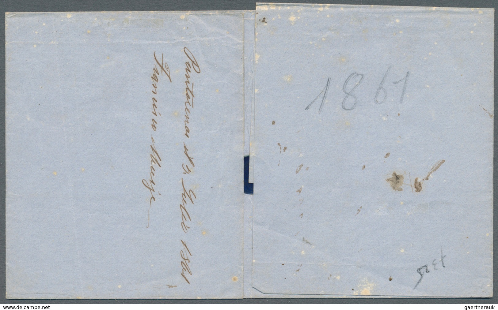 11849 Chile: 1861 (13.7.), Stampless Folded Entire With Black Boxed Hs. 'PUNTA DEARENAS' And Ms. Taxe '25c - Chili