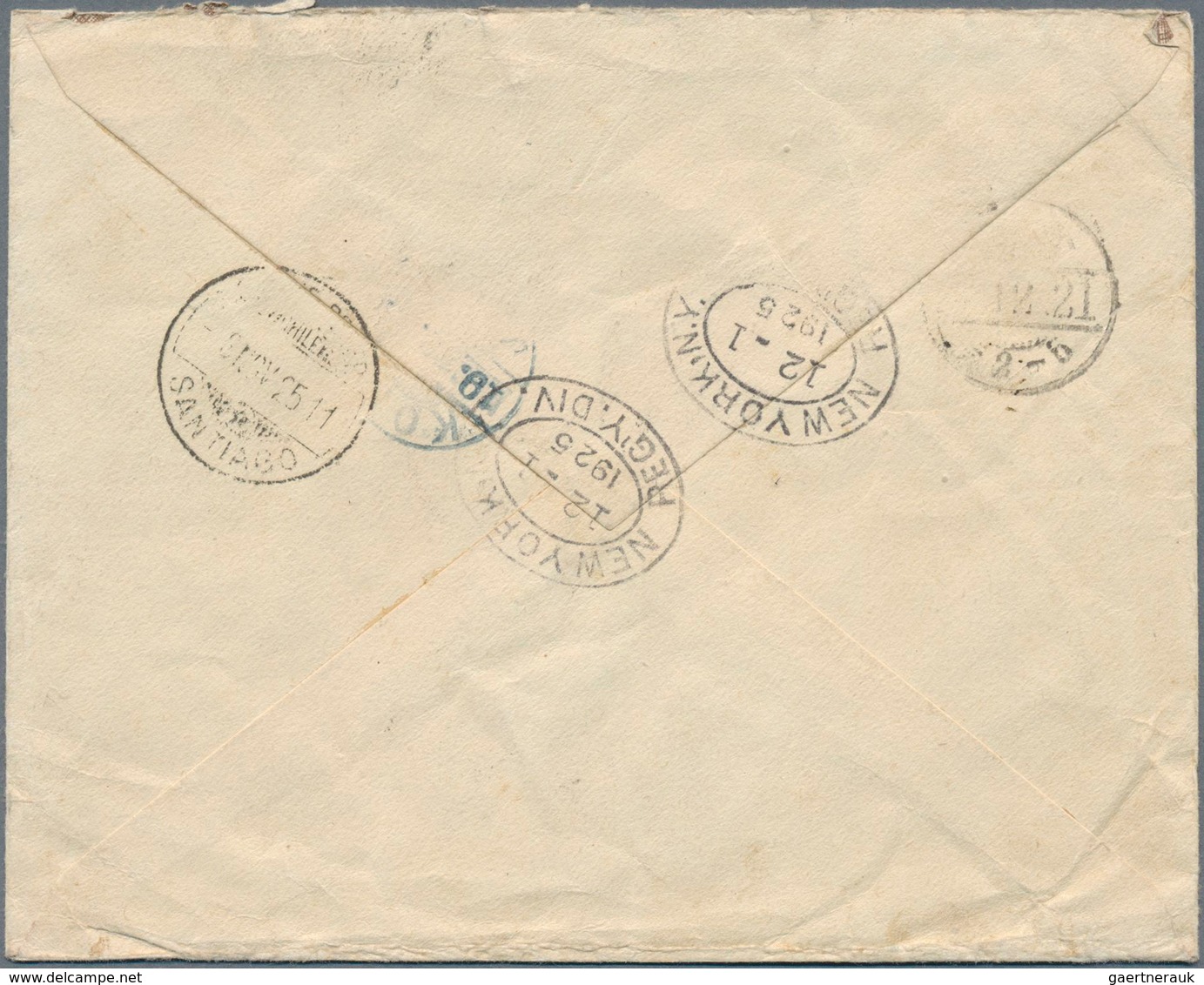 11856 Chile: 1925, 3 X 10 Ct Blue/black And 1 P Green/black, Mixed Franking On Registered Cover From PUERT - Chili