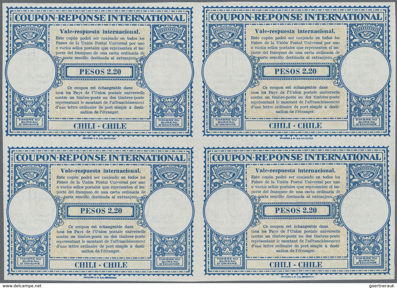 11863 Chile - Ganzsachen: 1942/1953. Lot Of 2 Different Intl. Reply Coupons (London Type) Each In An Unuse - Chili