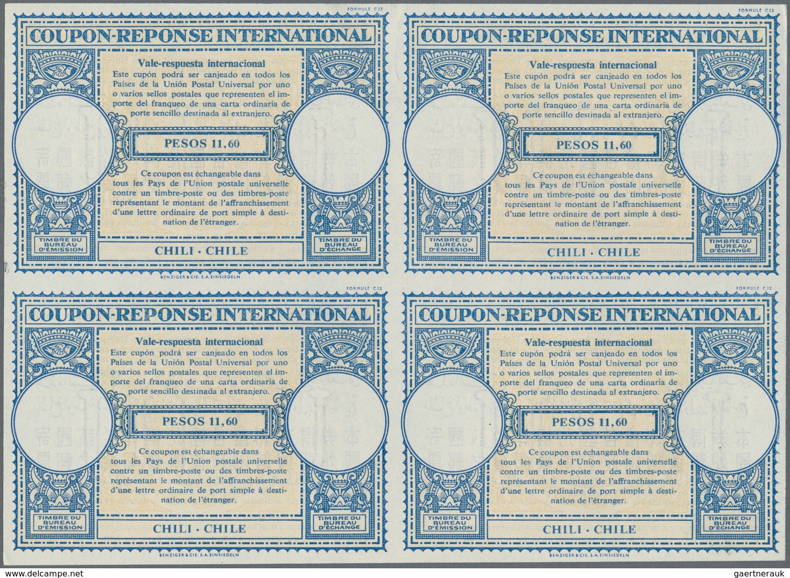 11863 Chile - Ganzsachen: 1942/1953. Lot Of 2 Different Intl. Reply Coupons (London Type) Each In An Unuse - Chile