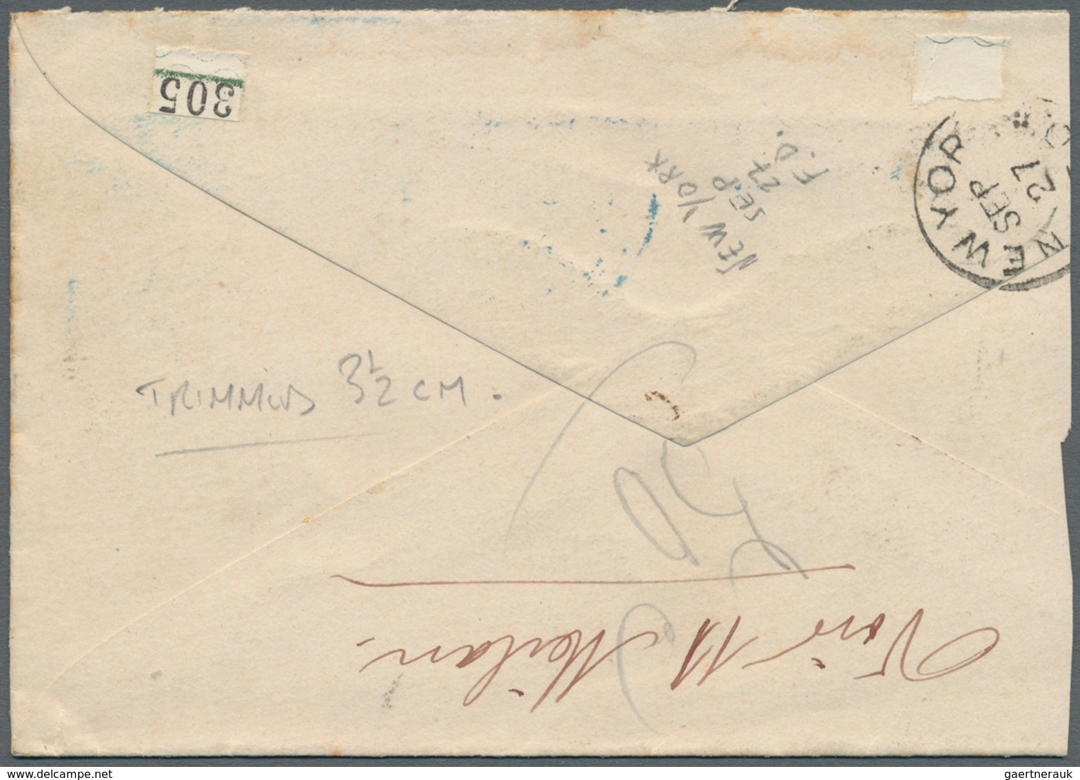 11867 Costa Rica: 1882 Cover (trimmed 3.5 Cm At Left) To Paris Bearing 1863 2r. Red With Blue "cross" Canc - Costa Rica