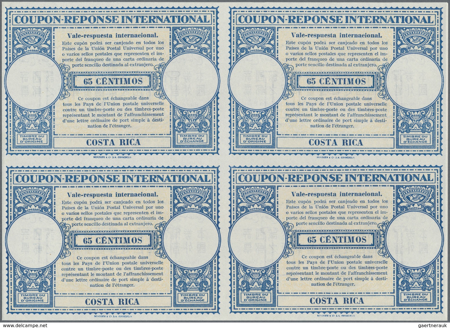 11876 Costa Rica: 1947/1948. Lot Of 2 Different Intl. Reply Coupons (London Type) Each In An Unused Block - Costa Rica