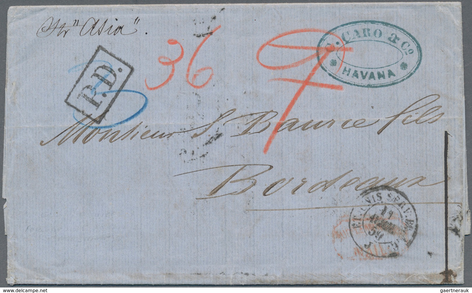 11879 Cuba: 1859, Stampless Lettersheet With Complete Message Dated "Havanna 23 Mar 1859" To Bordeaux/Fran - Other & Unclassified