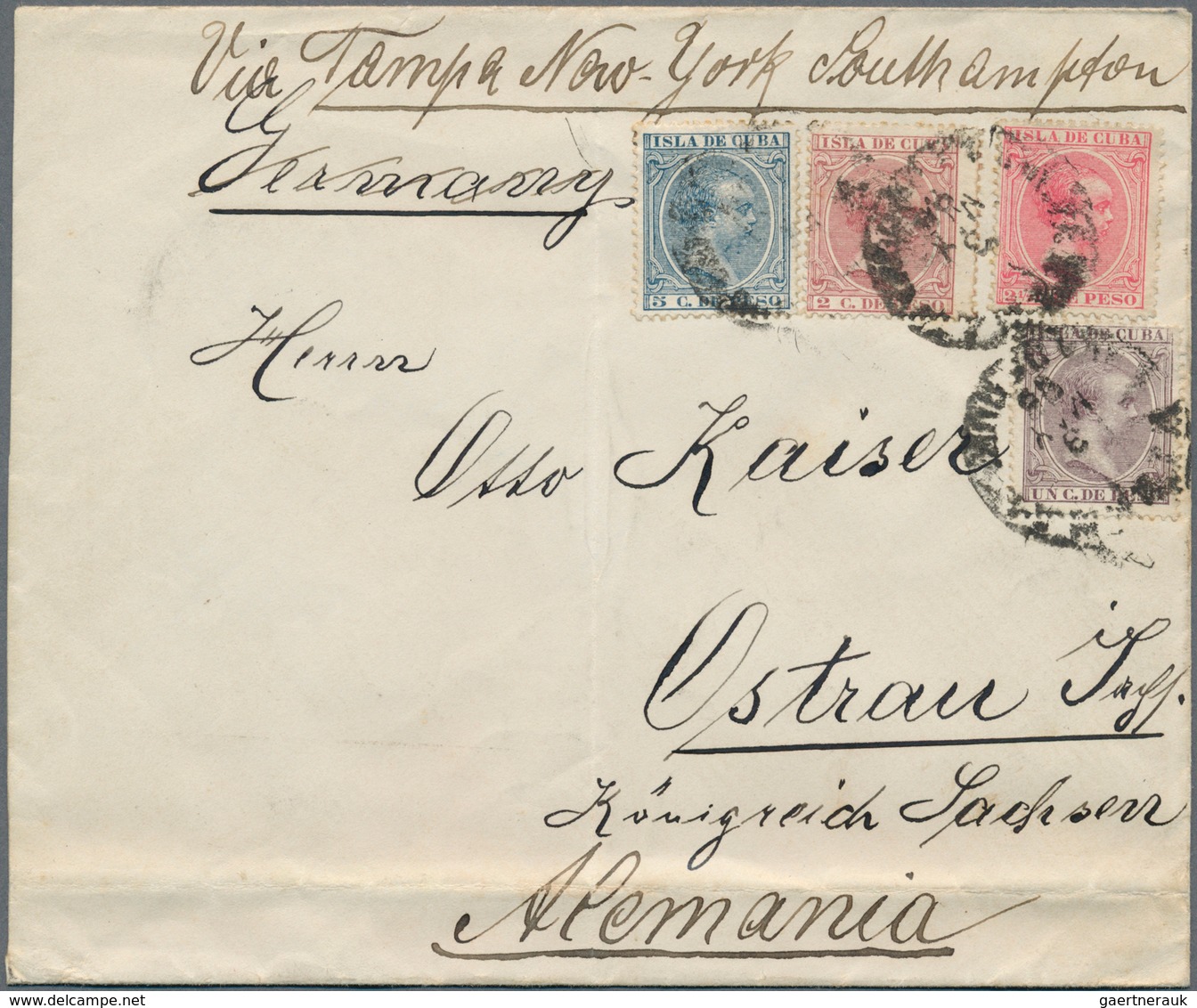 11884 Cuba: 1896, 1 C Violet, 2 C Brown-lilac, 2 1/2 C Rose And 5 C Blue, Mixed Franking On Cover With Cds - Autres & Non Classés