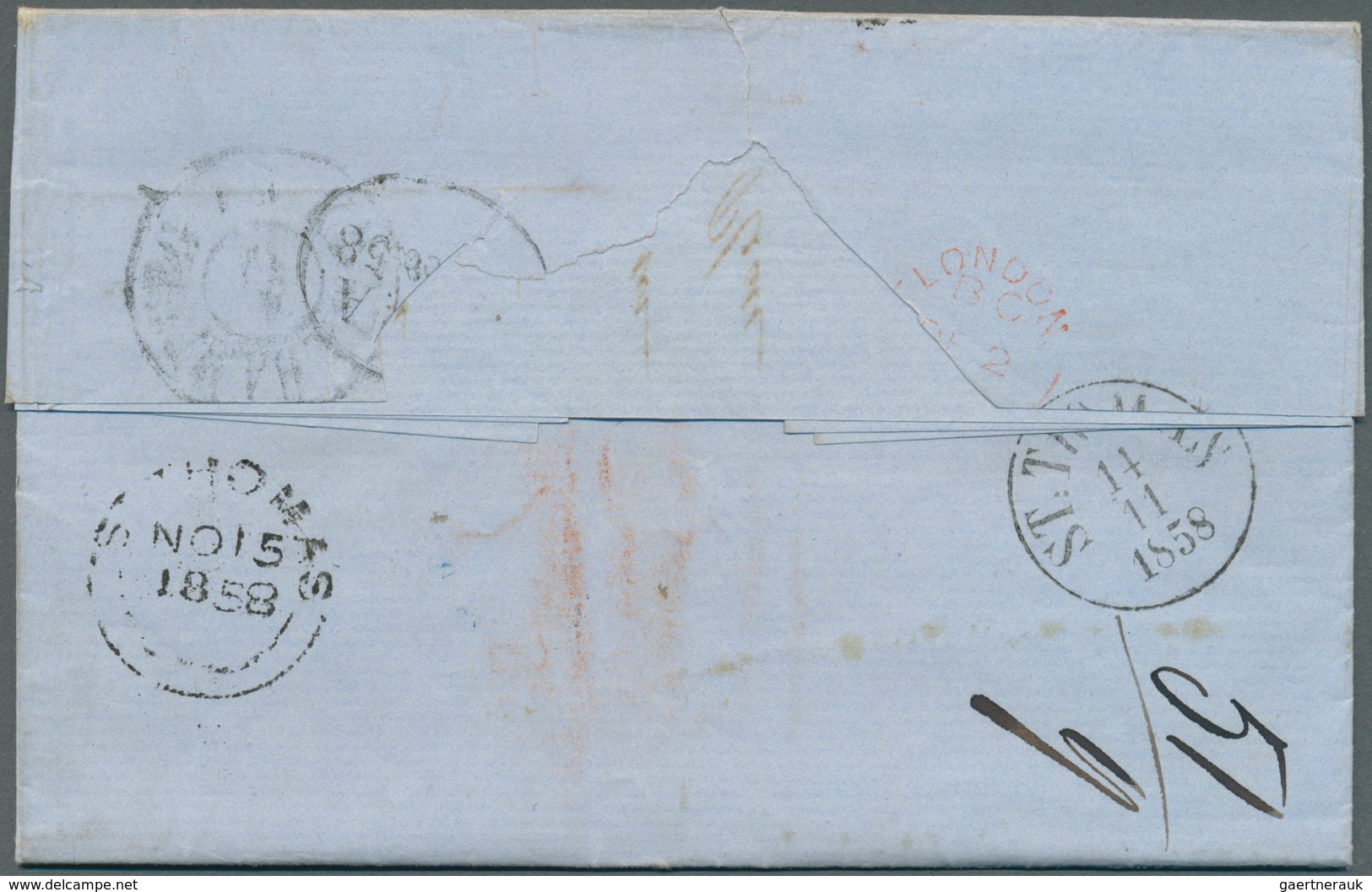 11890 Dänisch-Westindien - Vorphilatelie: 1858, Taxed Cover W. Large Red Crayon "16" From St. Croix To Cop - Dänische Antillen (Westindien)