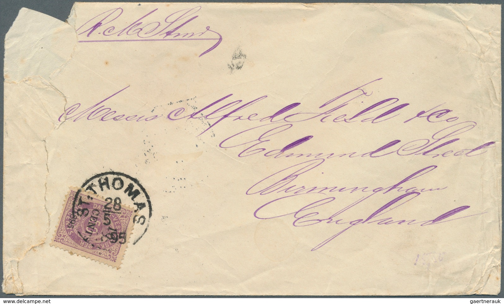 11898 Dänisch-Westindien: 1895, 10 C./50 C. Tied "ST. THOMAS 28/5 1895" On Cover To England W. June 12 Bir - Danemark (Antilles)