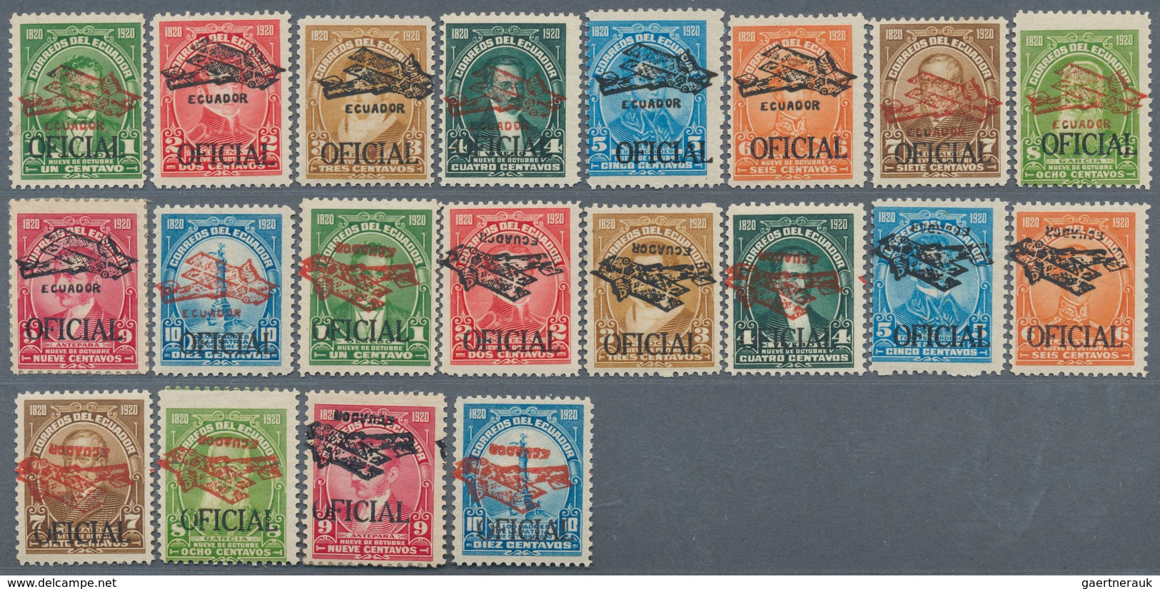 11909 Ecuador - Dienstmarken: 1929, Flight Quito-Ibarra, Airmail Overprint On Officials 1c. To 10c., Two C - Ecuador