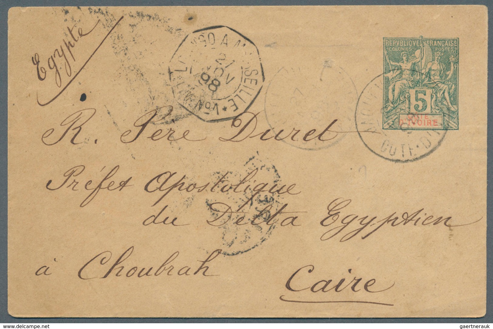 11910 Elfenbeinküste: 1898. Postal Stationery Envelope 5c Green (flap Missing) Cancelled By Jacqueville/Co - Briefe U. Dokumente