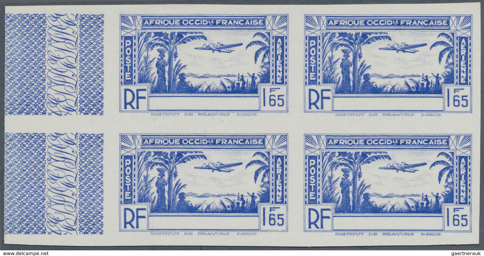 11911 Elfenbeinküste: 1940. Non-issued Face Value 1.65fr On Airmail Blue, Imperforate Block Of 4 Without G - Lettres & Documents