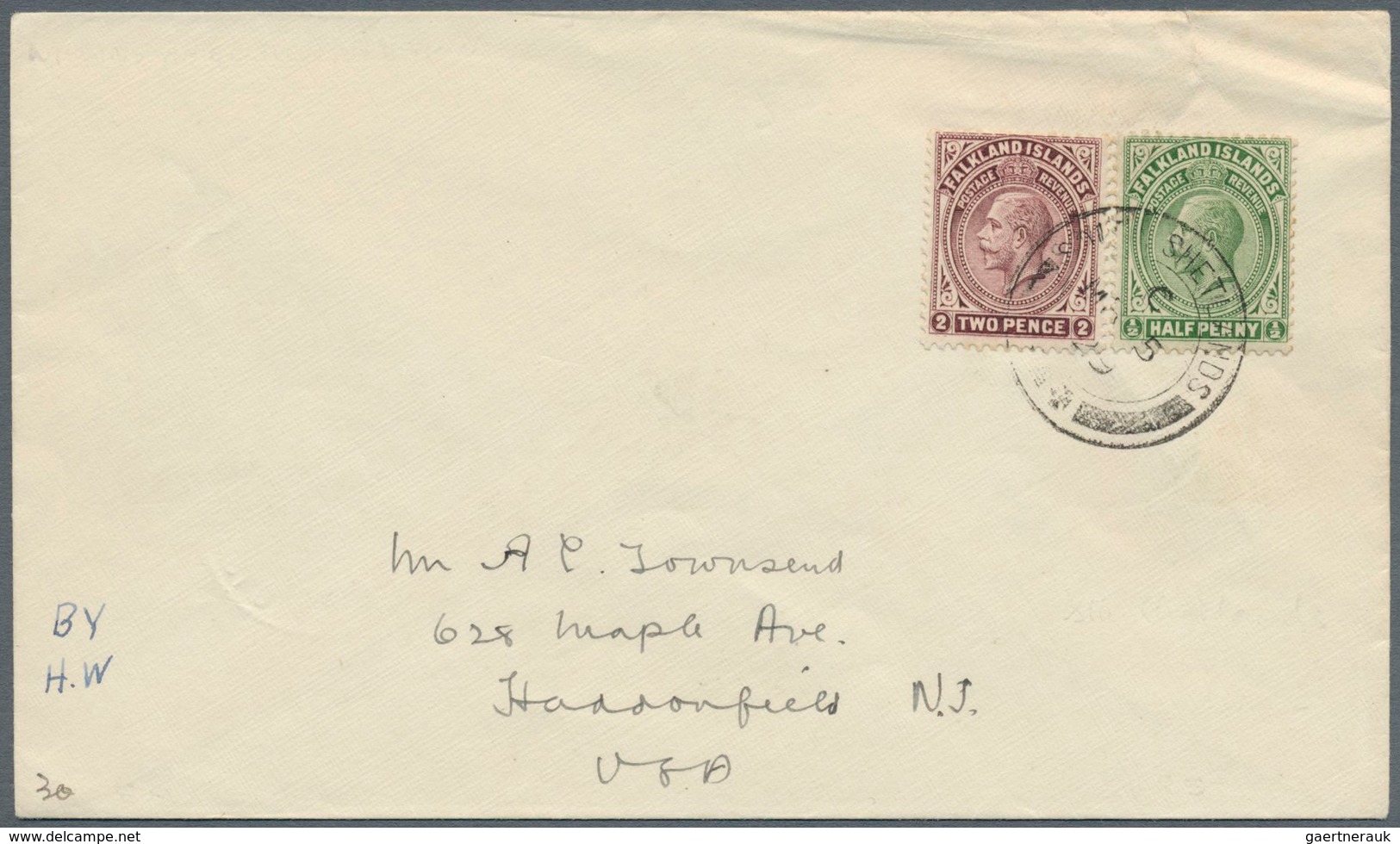 11919 Falklandinseln: 1929, Letter Franked With 1/2 And 2d Georg V With Scarce SOUTH SHETLAND Cancellation - Falklandinseln