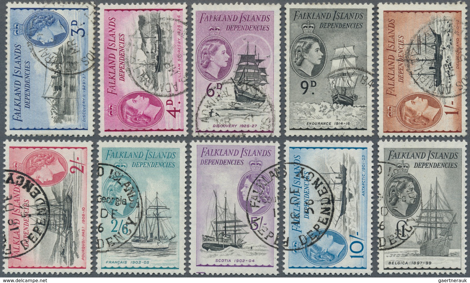 11920 Falklandinseln: 1956, ½ D. To 1 £ "Sailing Ships" Complete Set Of 15 Values, All Stamps Fine Cds Use - Falklandinseln