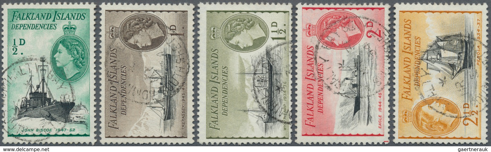 11920 Falklandinseln: 1956, ½ D. To 1 £ "Sailing Ships" Complete Set Of 15 Values, All Stamps Fine Cds Use - Falkland