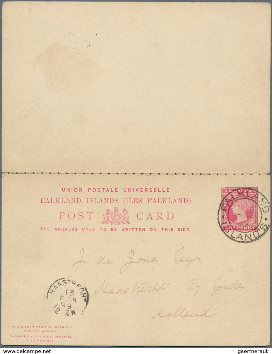 11922 Falklandinseln - Ganzsachen: 1892, 1 D Carmine QV Psc Sent C.t.o From FALKLAND ISLANDS, 5.AU 96, Via - Falklandinseln