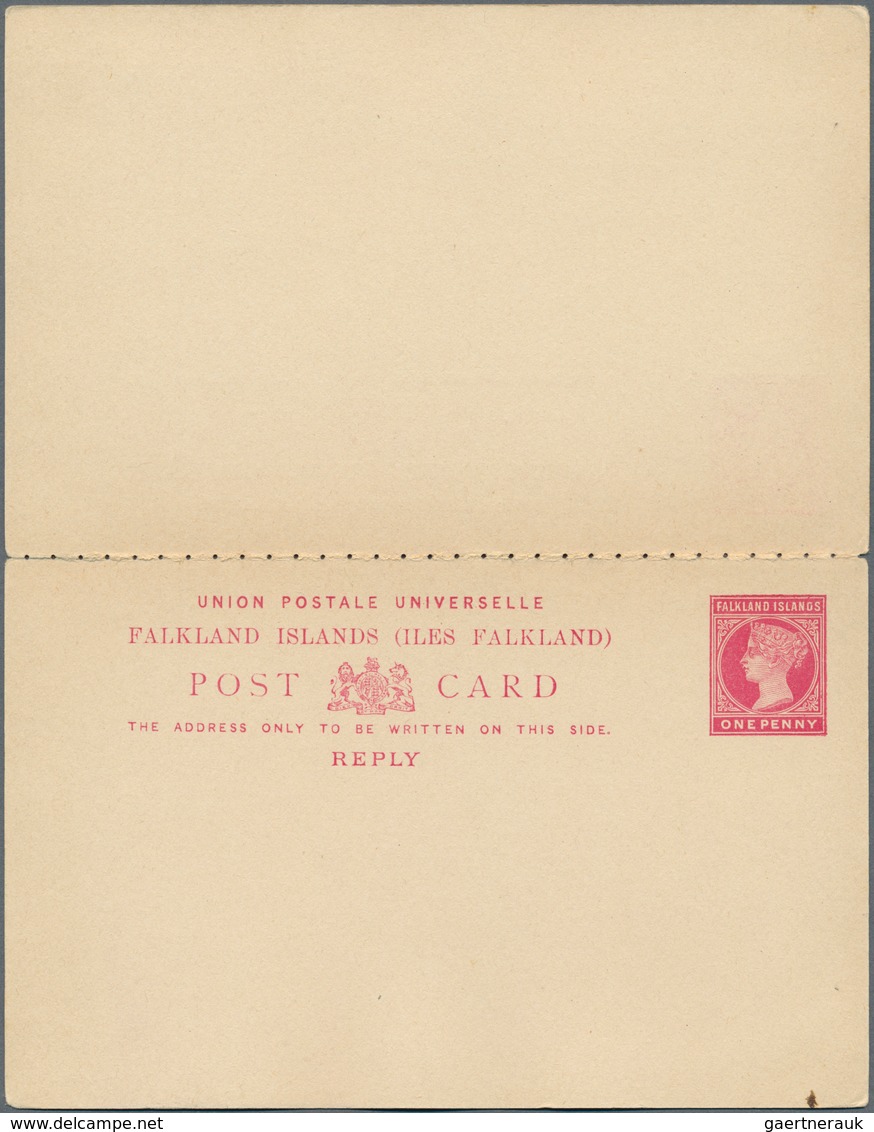 11922 Falklandinseln - Ganzsachen: 1892, 1 D Carmine QV Psc Sent C.t.o From FALKLAND ISLANDS, 5.AU 96, Via - Falklandinseln