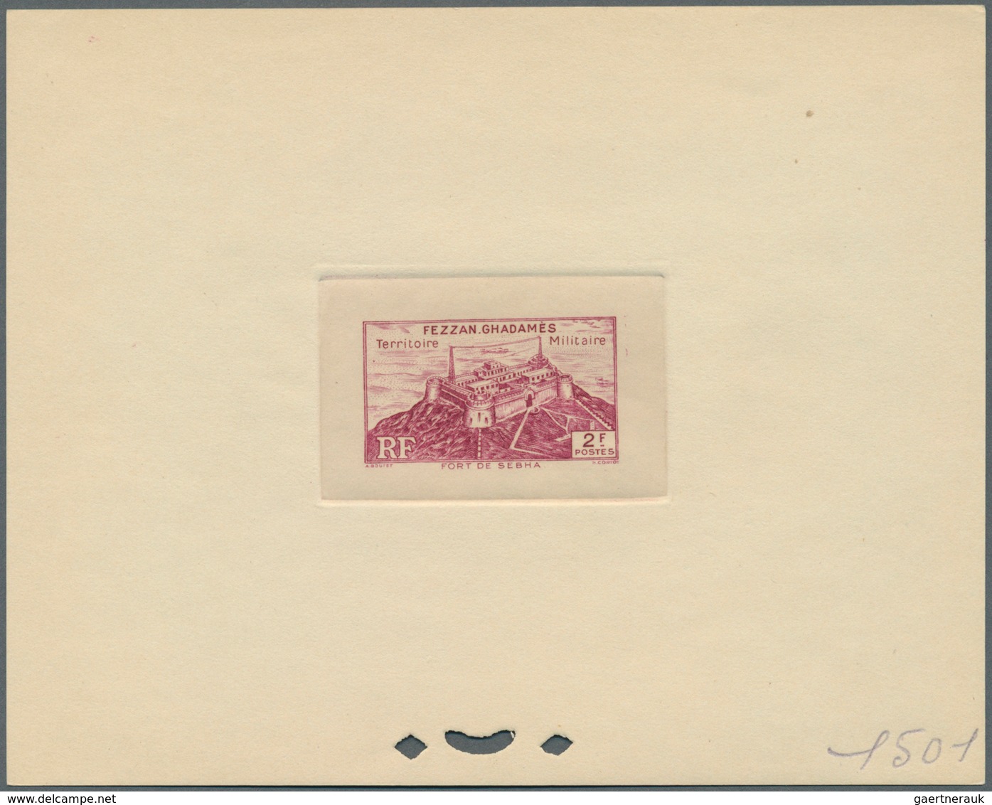 11932 Fezzan: 1946, 2fr. Fort De Sebha, Four Epreuve In Brown, Yellow-brown, Purple And Bluish Green. Maur - Lettres & Documents