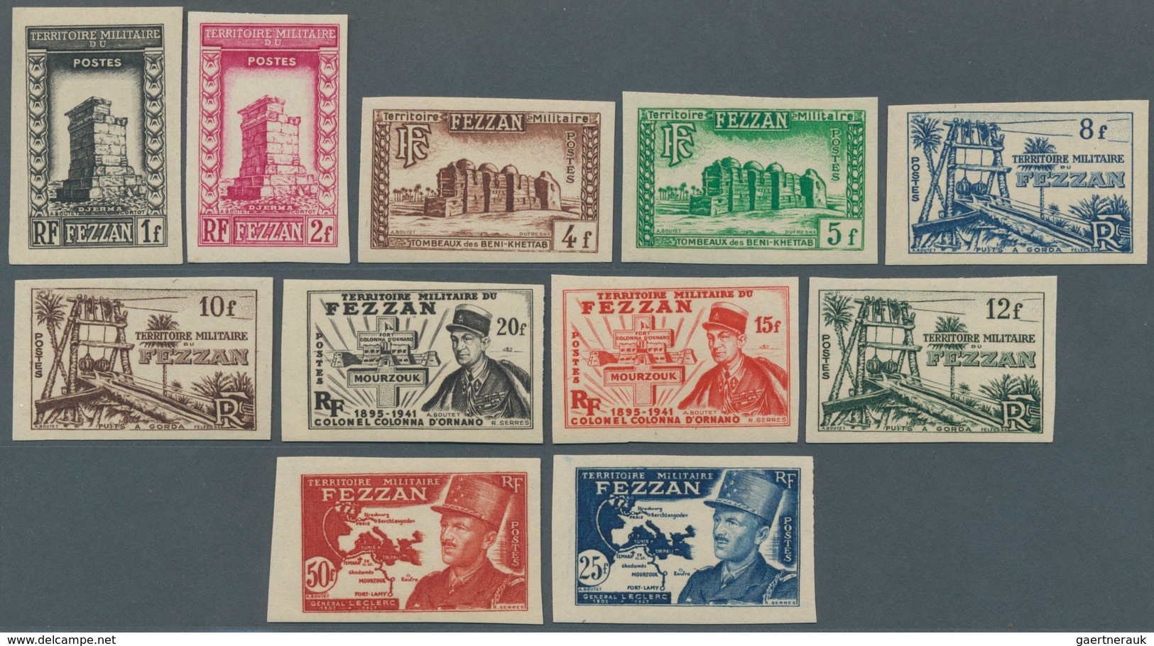 11941 Fezzan: 1949, Definitives Pictorials/Officers, 1fr. To 50fr., Complete Set Of Eleven Values IMPERFOR - Lettres & Documents