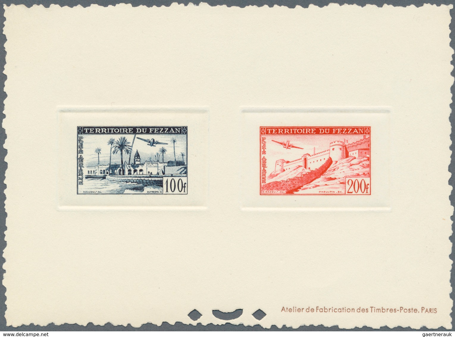 11948 Fezzan: 1951. Lot With One Composite Epreuve D'atelier For The Complete Air Mail Set Showing "Oasis" - Briefe U. Dokumente