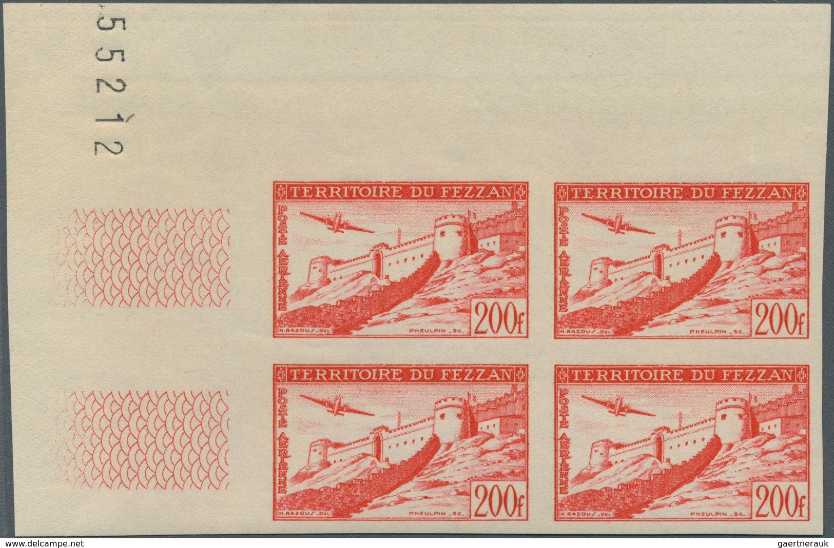11949 Fezzan: 1951, Imperf Air Mail Set Of Two Values In Corner Margin Blocks Of Four With Imprint, Mint N - Lettres & Documents