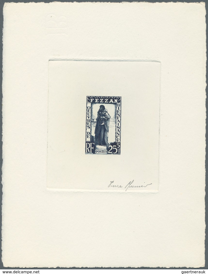 11959 Fezzan: 1951, Charity Issue, 25fr. + 5fr. As Epreuve D'artiste In Slate, With Signature Munier. Maur - Briefe U. Dokumente