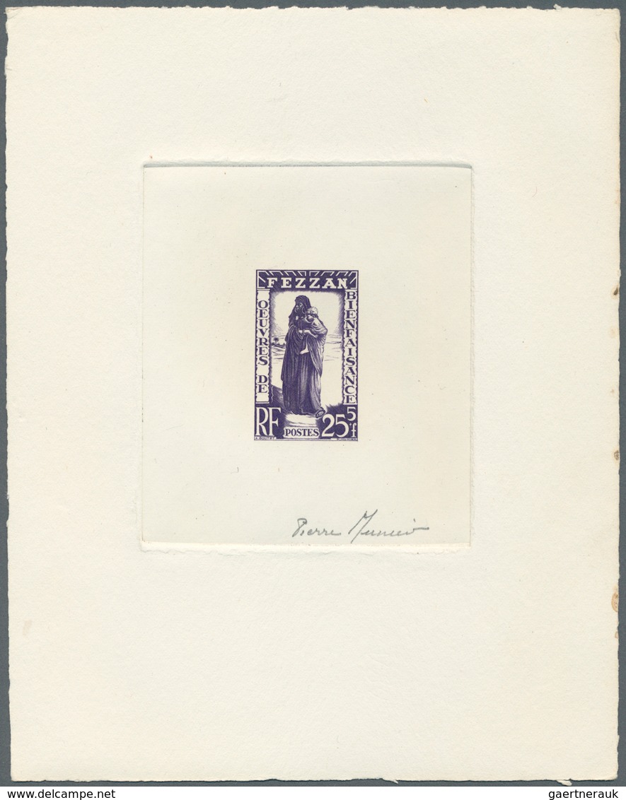 11960 Fezzan: 1951, Charity Issue, 25fr. + 5fr. As Epreuve D'artiste In Dark Violet (some Spots At Right M - Lettres & Documents