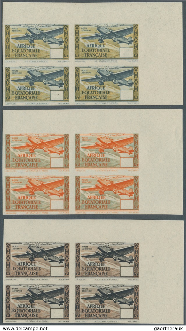 11965 Französisch-Äquatorialafrika: 1938 (approx). NON-ISSUED airmail set (12 values) in imperforate corne