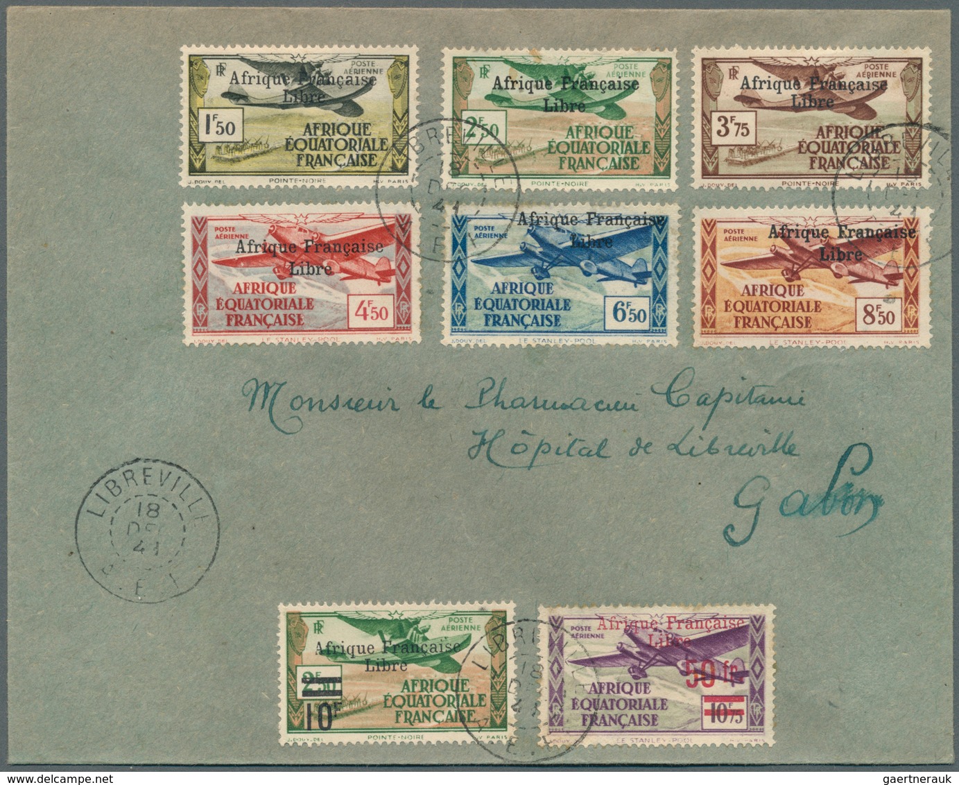 11966 Französisch-Äquatorialafrika: 1940/1941. Complete Airmail Overprint Set "Afrique Française Libre" (8 - Lettres & Documents