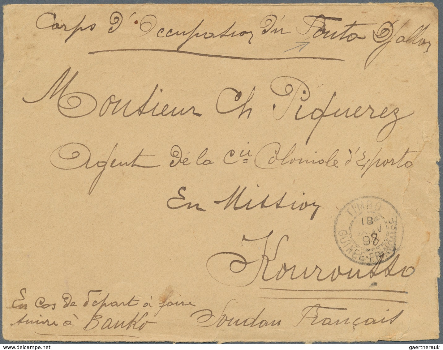 11968 Französisch-Guinea: 1898. Stampless Envelope (faults) Written From Timbo, French Guinee Addressed To - Sonstige & Ohne Zuordnung