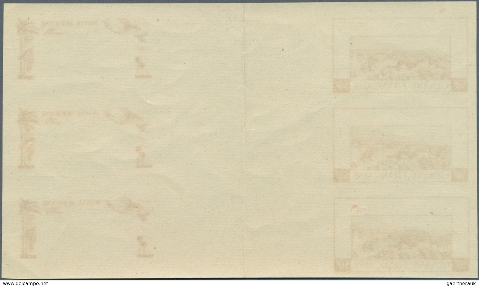 11980 Französisch-Guyana: 1942, Airmails 50fr. "Cayenne/Aeroboat", Compound Stage Proof Sheet In Brown, Gu - Lettres & Documents