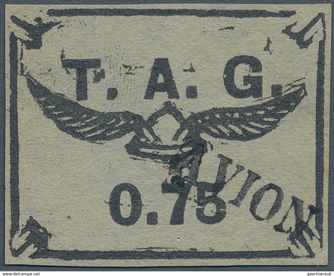 11985 Französisch-Guyana - Flugmarken (T.A.G.): 1921, T.A.G.-issue: 75 C Black On Gray (wing Helmet), Used - Briefe U. Dokumente