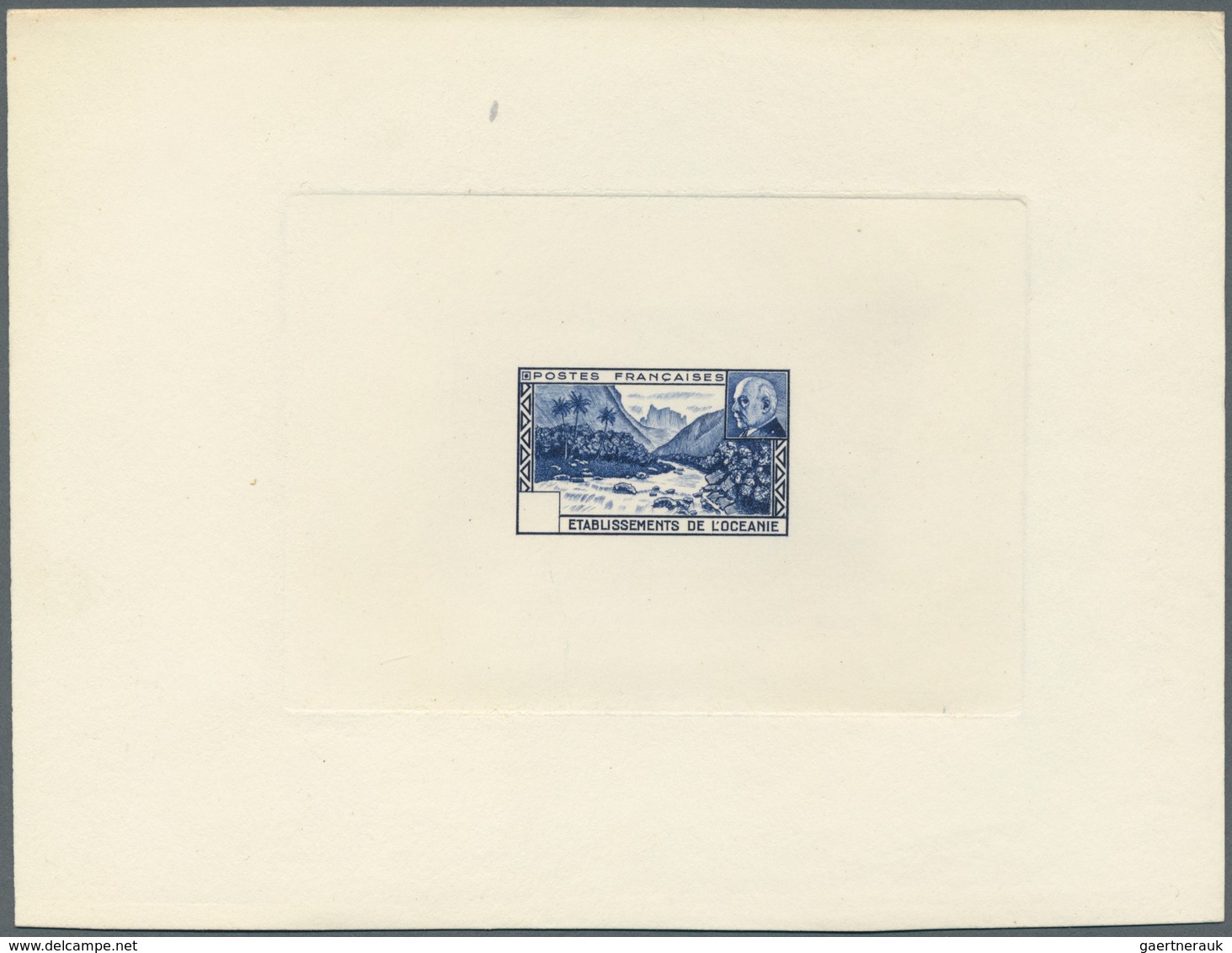 11996 Französisch-Ozeanien: 1941, Petain/Tahiti Scenery, Epreuve In Ultramarine And Blank Value Field. Mau - Autres & Non Classés