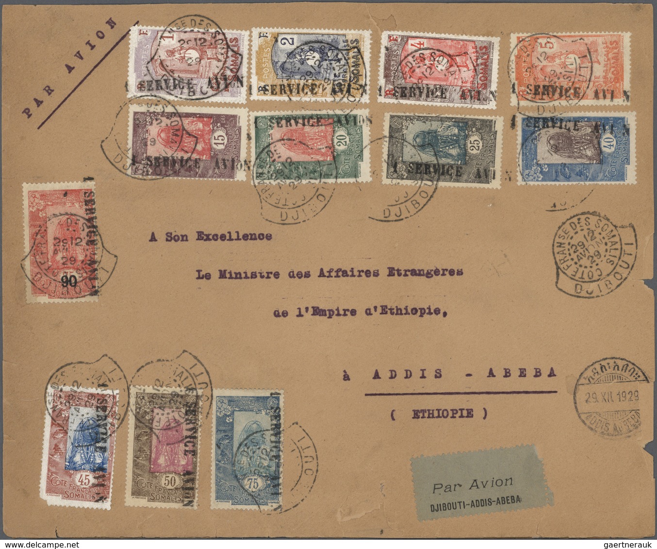 12005 Französische Somaliküste: 1929, First Flight "DJIBOUTI-ADDIS ABEBA" , Larger Envelope Addressed To T - Gebraucht