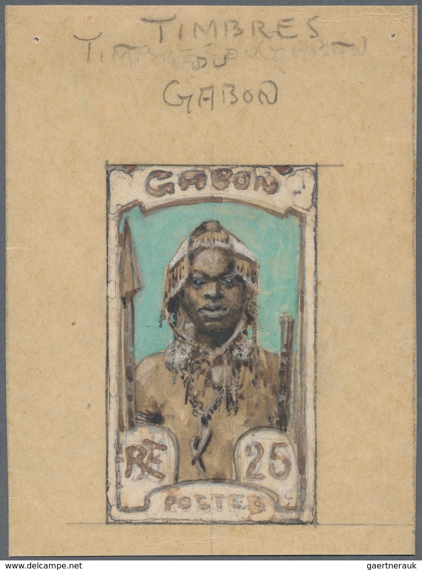 12010 Gabun: 1910 Gabon, Original Hand Painted Artwork For The Pictorial Issue, Approximately 83x112mm, An - Sonstige & Ohne Zuordnung