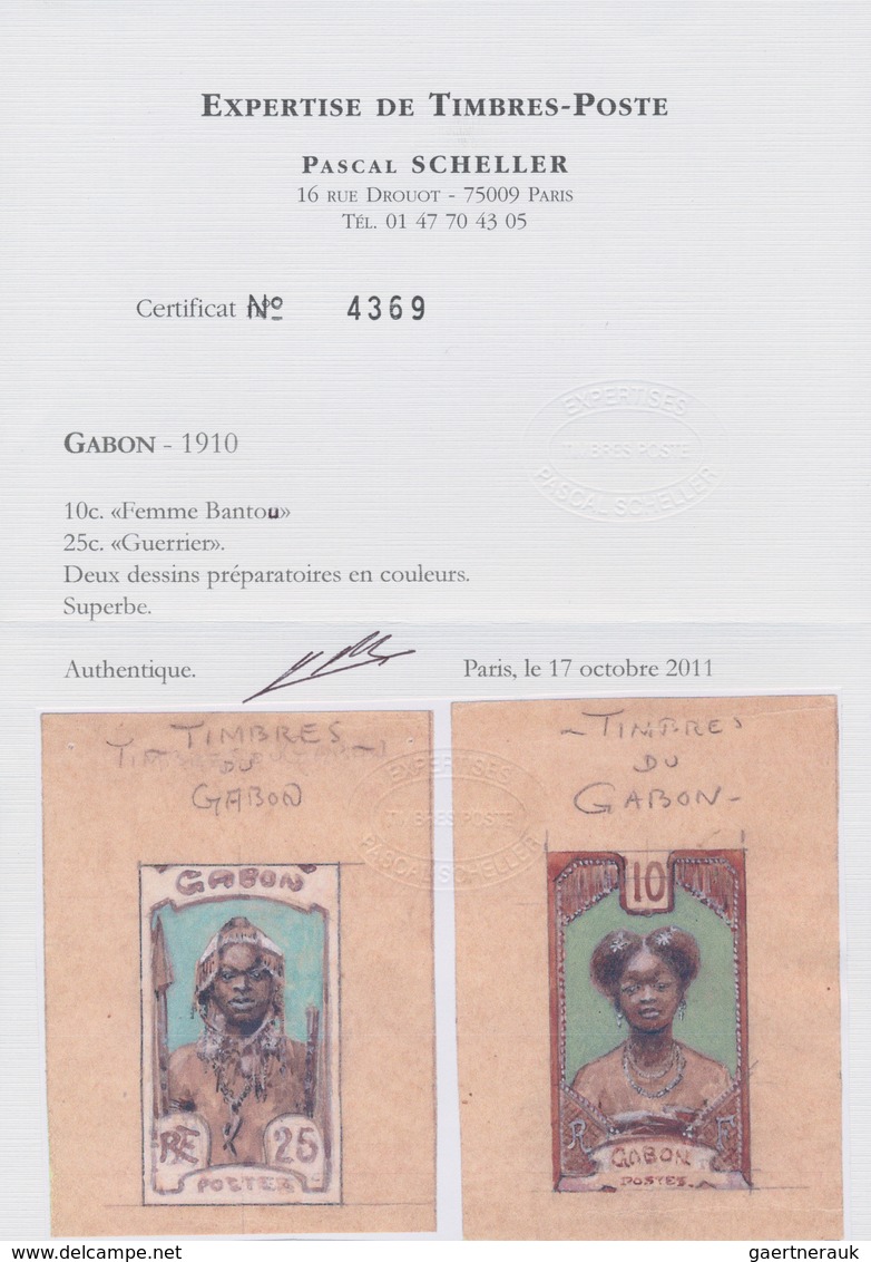 12010 Gabun: 1910 Gabon, Original Hand Painted Artwork For The Pictorial Issue, Approximately 83x112mm, An - Autres & Non Classés