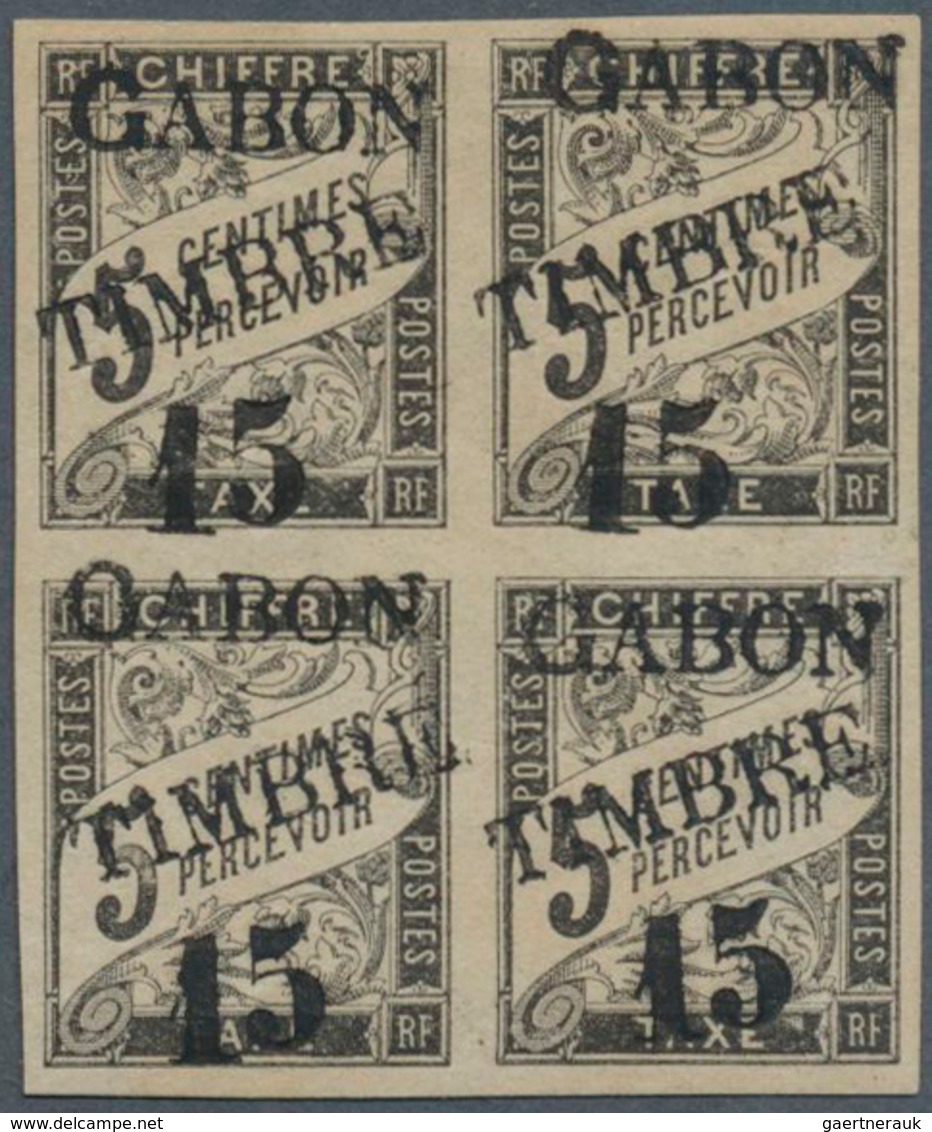 12013 Gabun - Portomarken: 1889. Block Of 4 "Duval Des Colonies Générales" Overprinted 15 On 5c Black. One - Portomarken