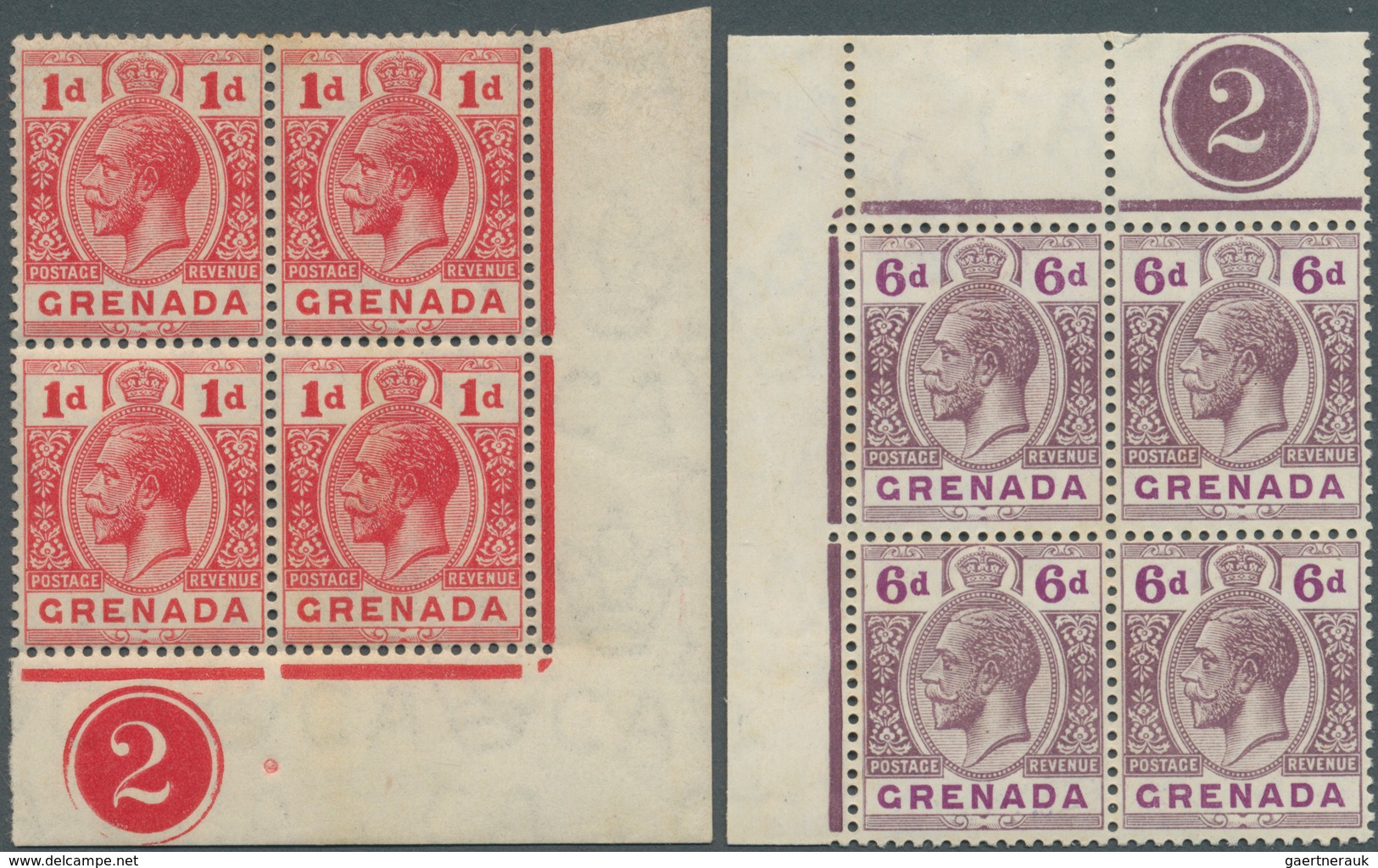 12024 Grenada: 1913, KGV Definitives With Wmk. Mult Crown CA Six Different Stamps Incl. Singles 2½d. Blue, - Grenade (...-1974)