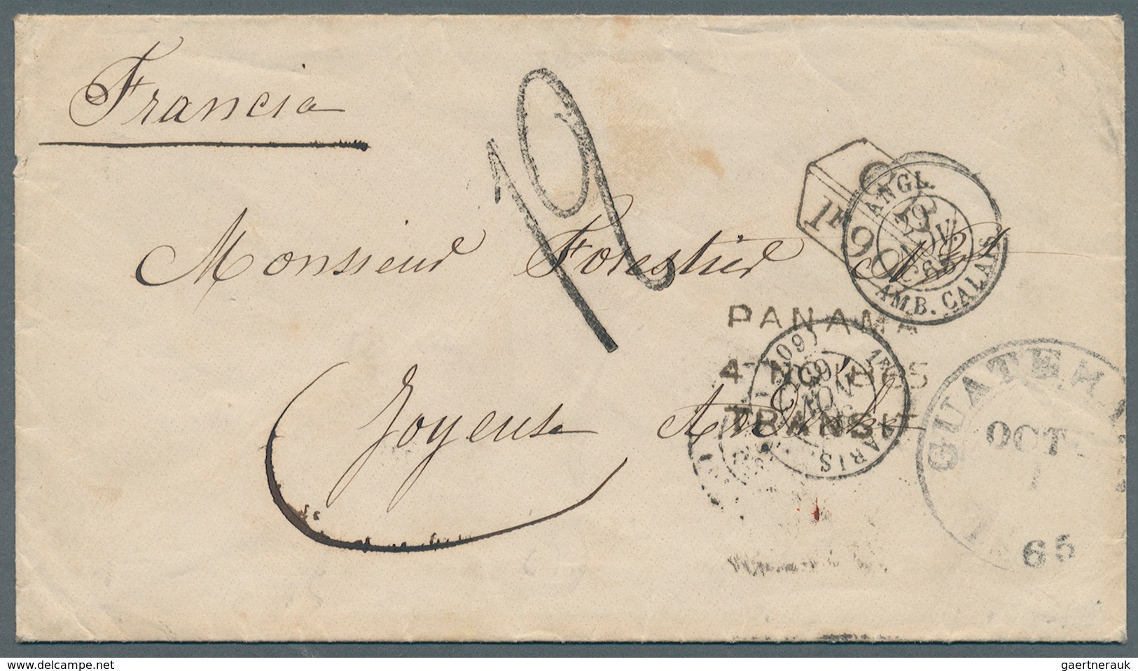 12032 Guatemala: 1865. Stampless Envelope Addressed To France Cancelled By Guatemala Date Stamp Routed Via - Guatemala