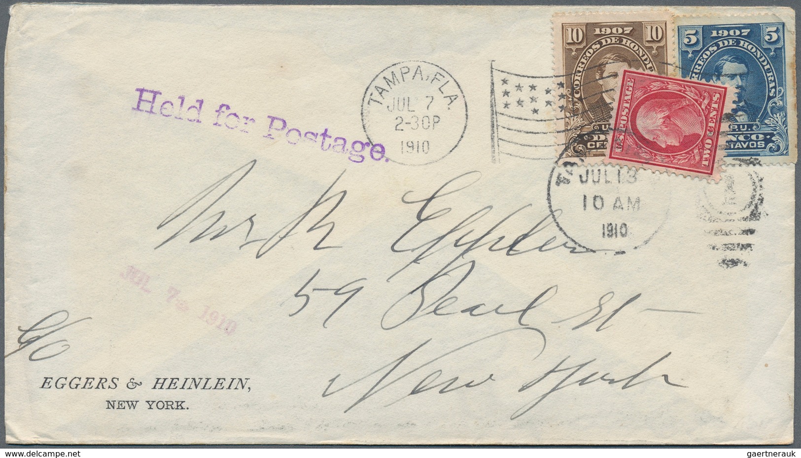 12048 Honduras: 1910, 5 C Brown And 10 C Blue "President Medina", Mixed Franking On Underpaid Cover Addres - Honduras