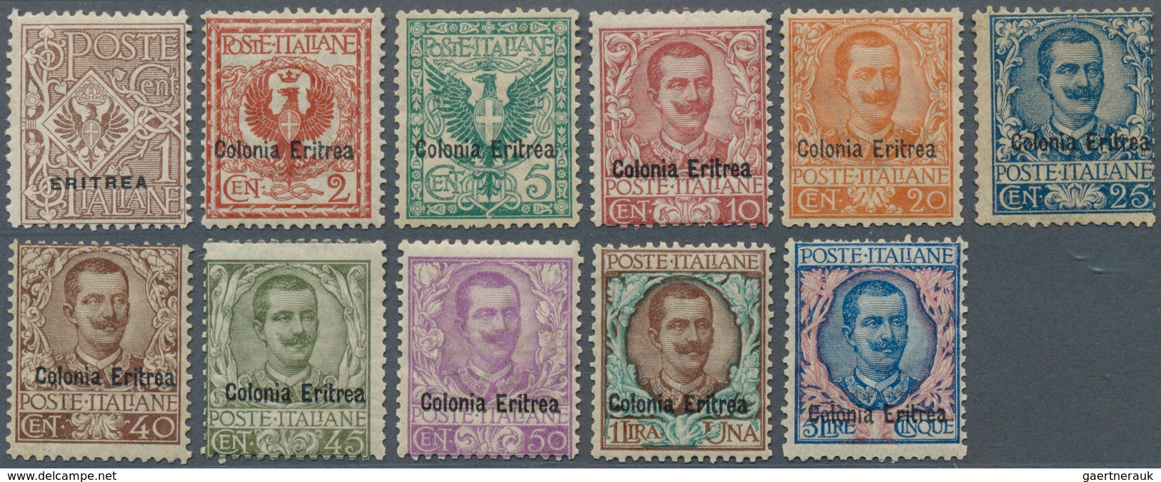 12057 Italienisch-Eritrea: 1893, Definitives 1c. To 5l., Complete Set Of Eleven Values, Mint O.g., Partly - Eritrea
