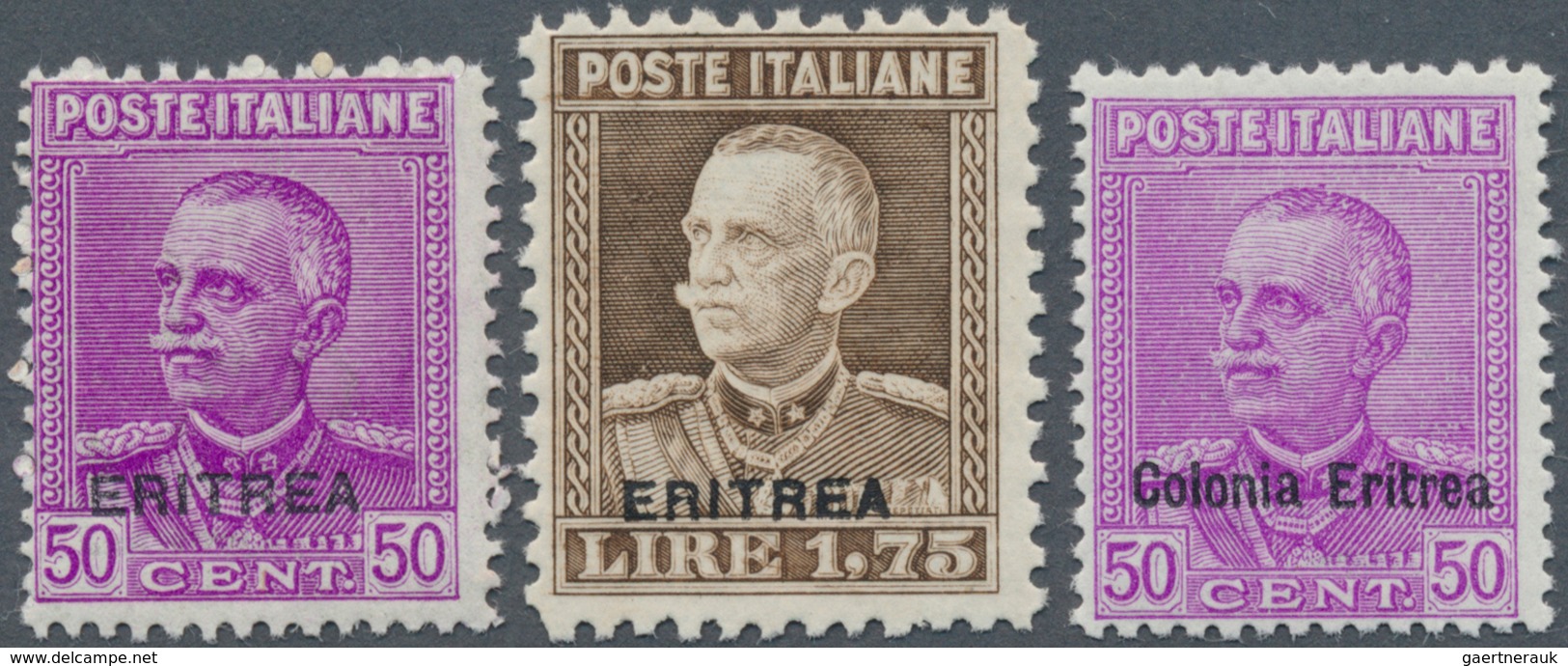 12062 Italienisch-Eritrea: 1928, Victor Emanuel III 50 C And 1,75 L With Imprint "ERITREA" And 50 C With I - Eritrea
