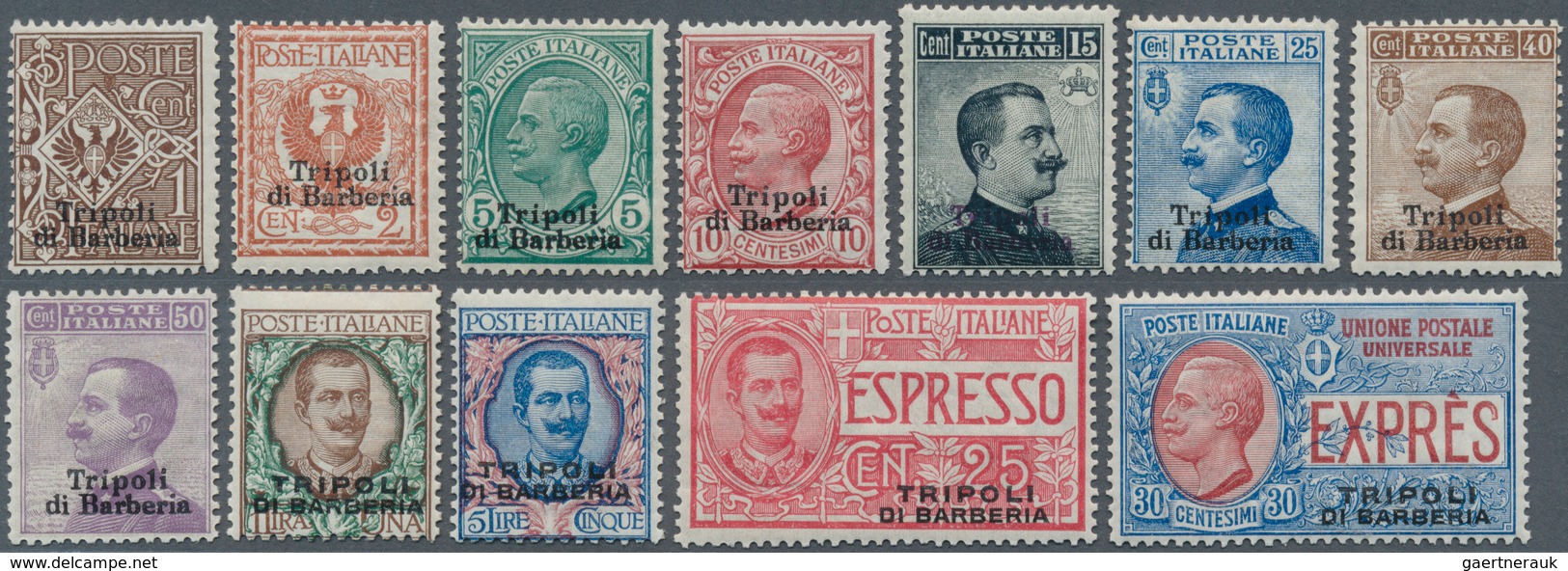 12064 Italienisch-Libyen: 1909, Italian Post Office Tripolis: Victor Emanuel III 1 C To 5 L And Express 25 - Libye