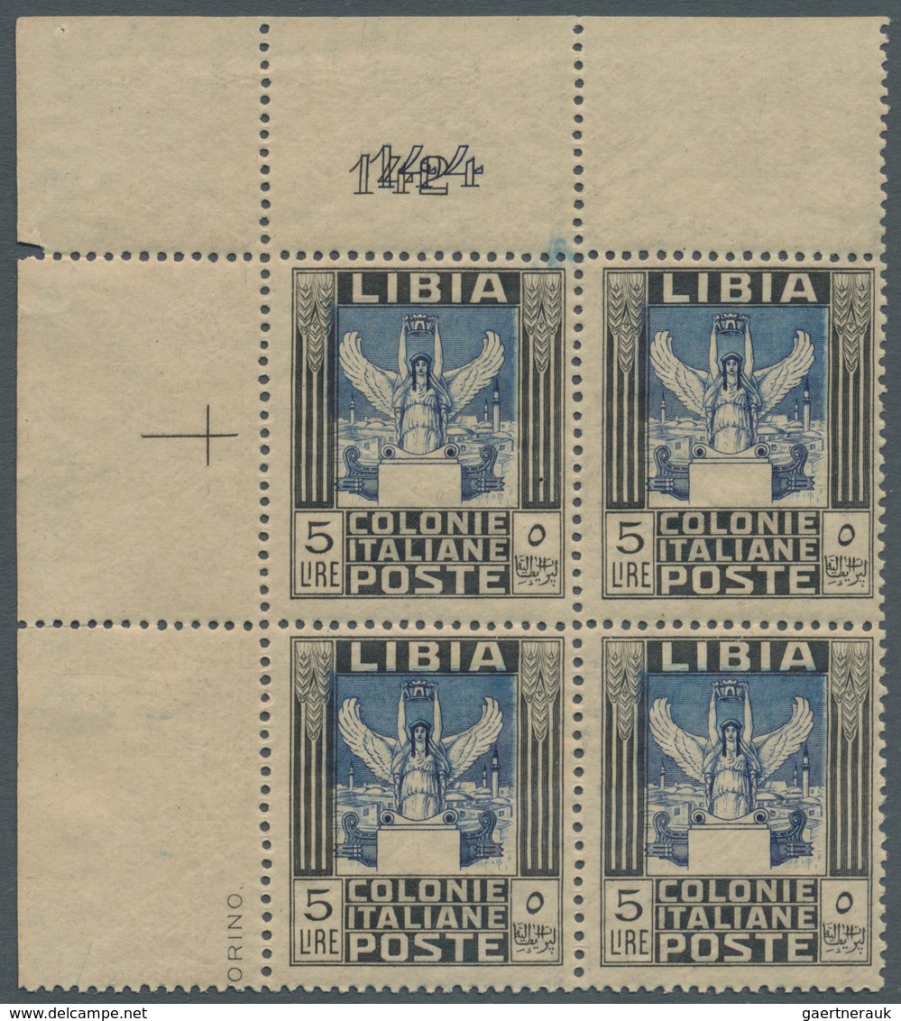 12067 Italienisch-Libyen: 1921, 5l. Black/blue, Block Of Four From The Upper Left Corner Of The Sheet, Sho - Libye