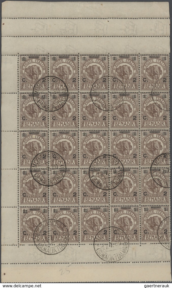 12073 Italienisch-Somaliland: 1926: 2 C On 1 B Brown "Elephant", Complete Sheet Spererated In Two Block Of - Somalie