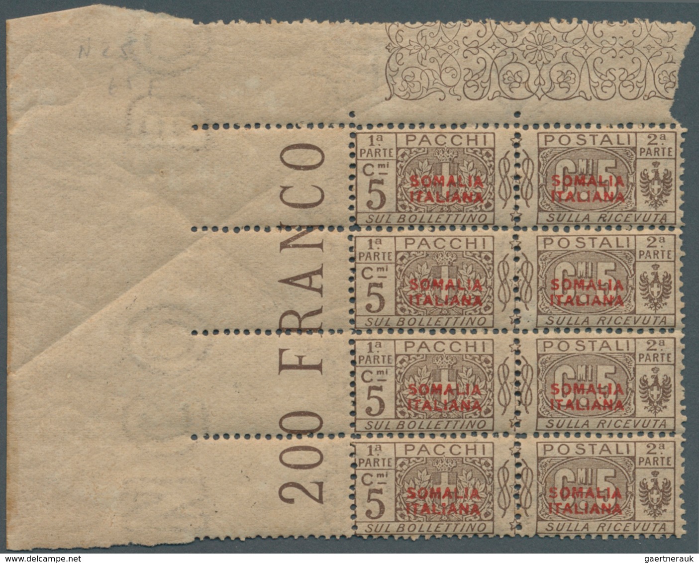 12078 Italienisch-Somaliland - Paketmarken: 1926, packet stamps with red overprint "SOMALIA ITALIANA" in u