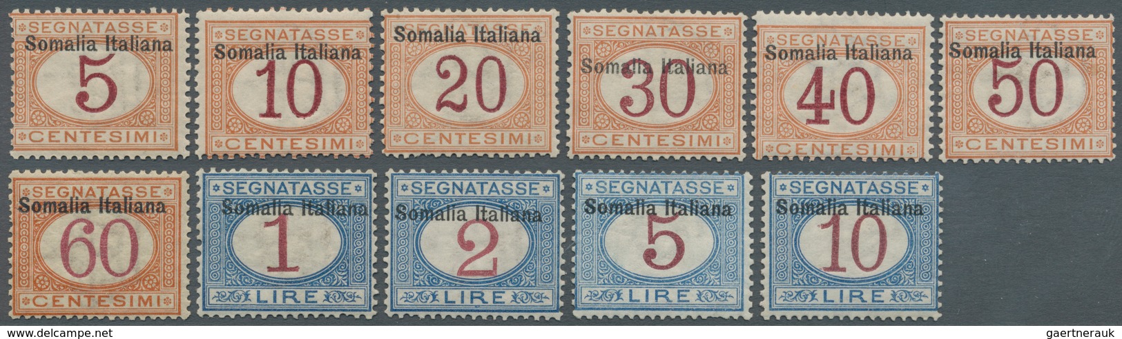 12079 Italienisch-Somaliland - Portomarken: 1909, Overprints At Top, 5c. To 10l., Complete Set Of Eleven S - Somalie