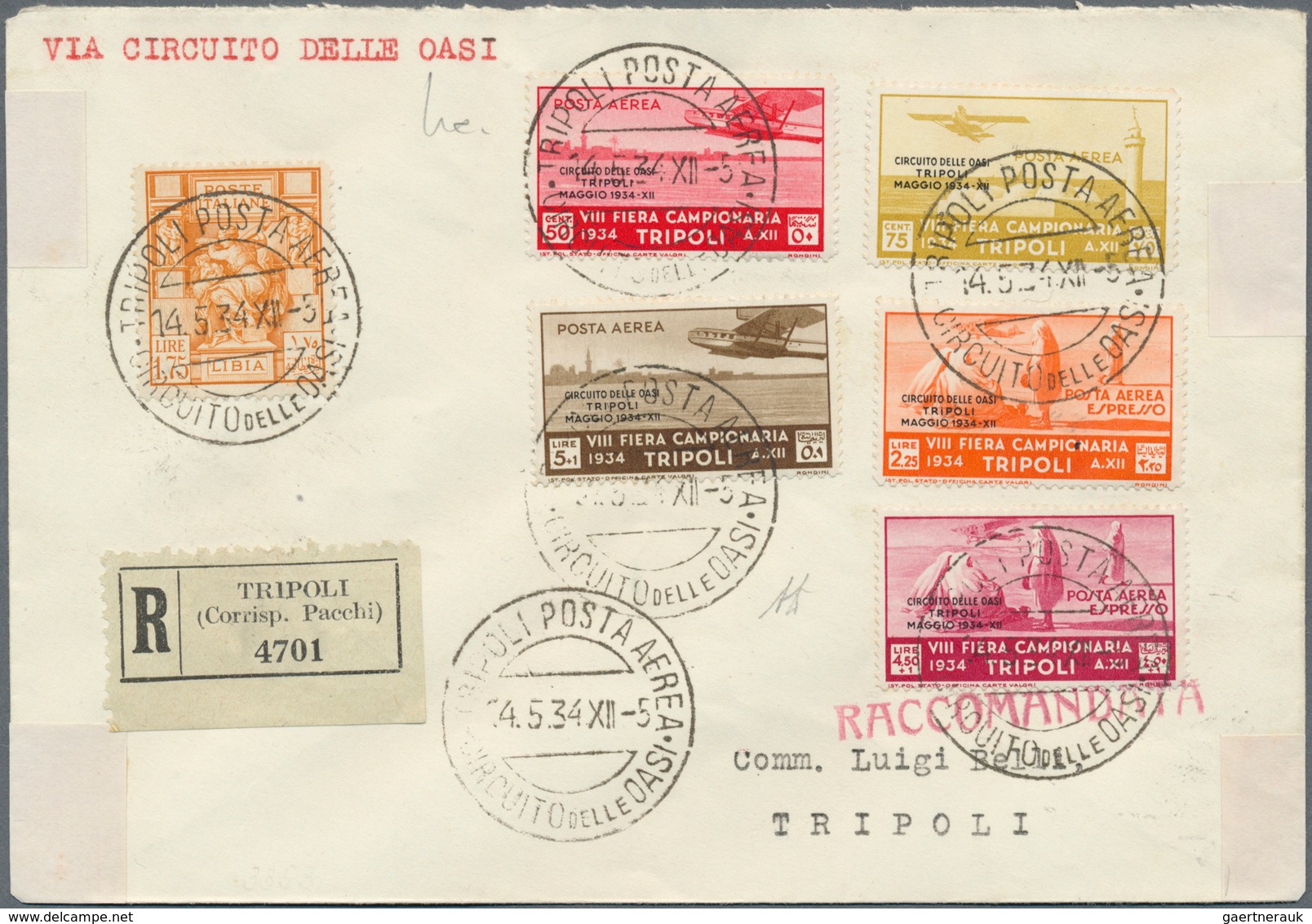 12081 Italienisch-Tripolitanien: 1934, 50 C To 25 L "CIRCUITO DELLE OASI TRIPOLI MAGGIO 1934-XII" Complete - Tripolitania