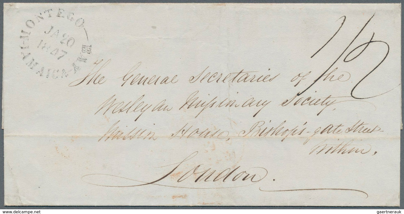 12082 Jamaica - Vorphilatelie: 1845/1847, INCOMING MAIL, Great Britain: Folded Letter Cover From London, 1 - Jamaïque (...-1961)