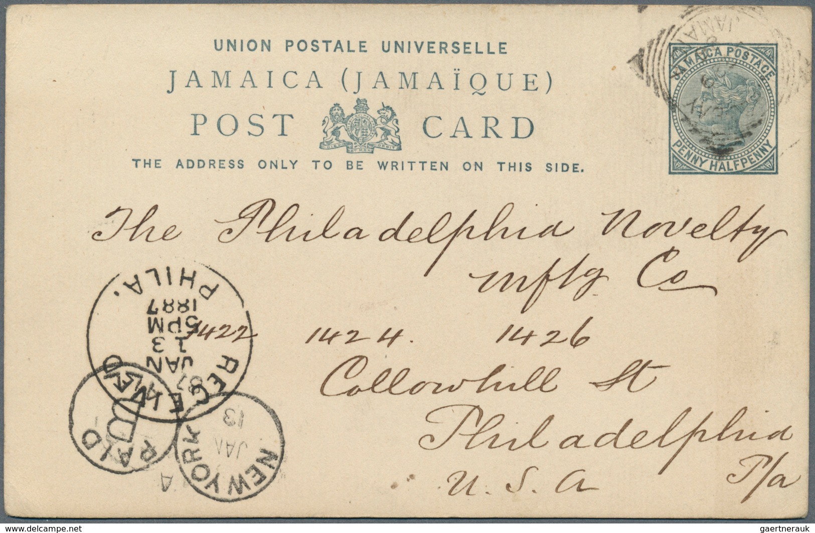 12090 Jamaica: 1883, 1 1/2 D Grey QV Postal Stationery Card With Squared Circle Dater MONTEGO BAY, 29.DE 8 - Jamaica (1962-...)