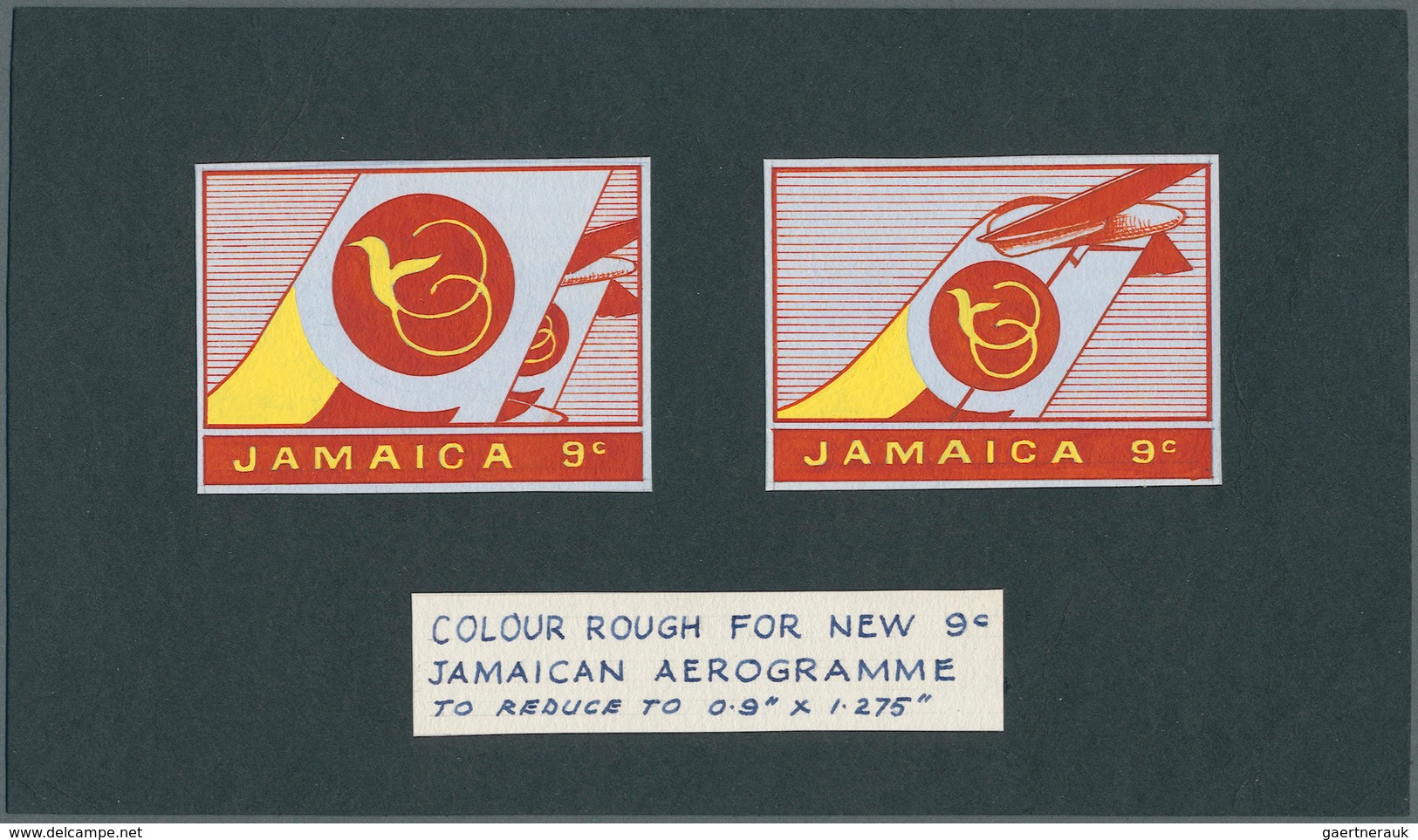 12093 Jamaica: 1970 (ca.), PHOTO PLATES Of The Stamp Impression For An Aerogramme 9c Affixed To Paper With - Jamaique (1962-...)