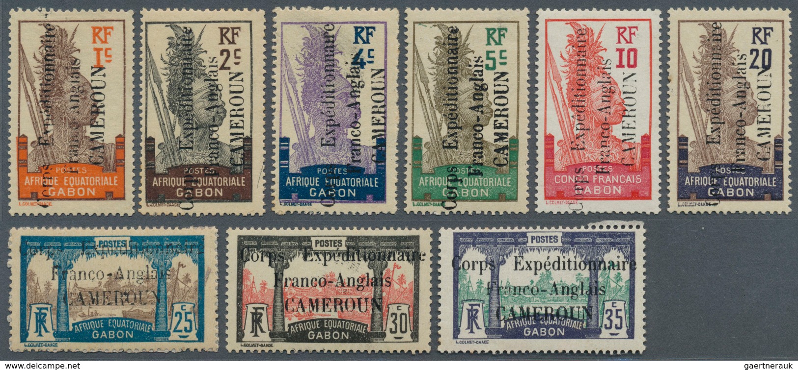 12096 Kamerun: 1915, 1 C. - 2 Fr. Complete Set Of Unused Stamps Of Gabon With Inscription "AFRIQUE EQUATOR - Cameroun (1960-...)