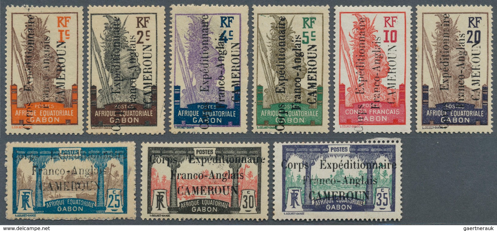 12096 Kamerun: 1915, 1 C. - 2 Fr. Complete Set Of Unused Stamps Of Gabon With Inscription "AFRIQUE EQUATOR - Kamerun (1960-...)